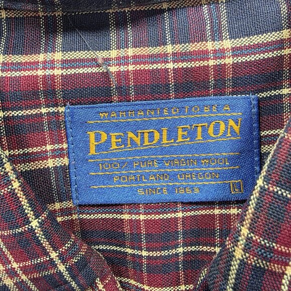 Pendleton Shirt Mens Large Red Plaid Virgin Wool Sir Pendleton Button Down - Picture 4 of 9